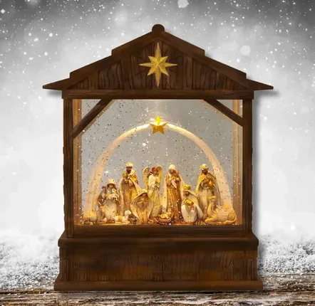 Crèches et santons - Lanterne Crèche LED avec Paillettes, Lumière Chaleureuse, Minuterie et DC - BLUE STAR B.V.