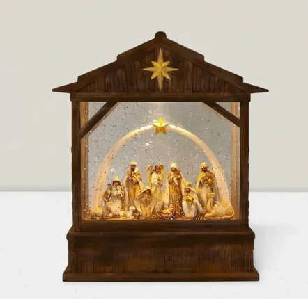 Crèches et santons - Lanterne Crèche LED avec Paillettes, Lumière Chaleureuse, Minuterie et DC - BLUE STAR B.V.