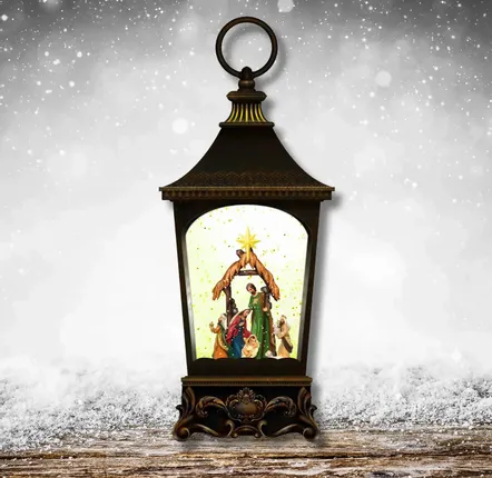 Crèches et santons - Lanterne Crèche LED Classique avec Paillettes, Lumière Chaleureuse, Minuterie et DC - BLUE STAR B.V.