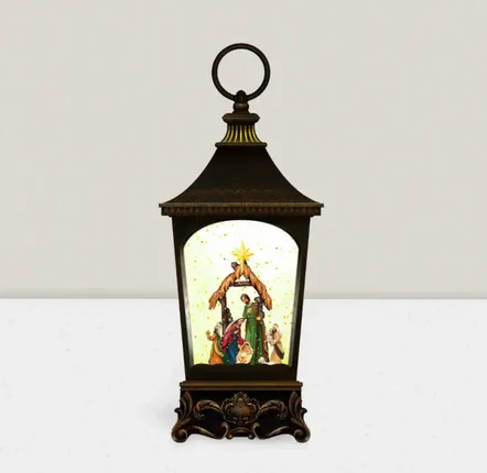 Crèches et santons - Lanterne Crèche LED Classique avec Paillettes, Lumière Chaleureuse, Minuterie et DC - BLUE STAR B.V.
