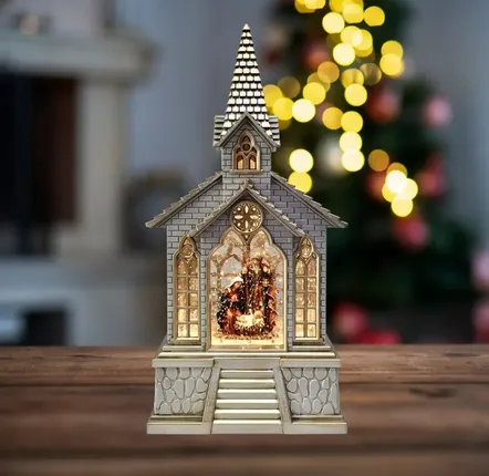 Crèches et santons - Lanterne Église LED avec Vitraux, Lumière Chaleureuse, Minuterie et DC - BLUE STAR B.V.