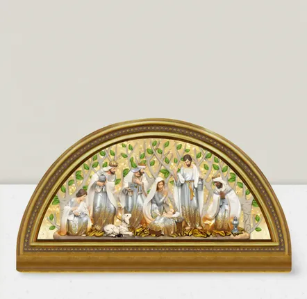 Crèches et santons - Crèche LED avec Arbre en Arrière-Plan, Arche Dorée, Lumière Chaleureuse, Minuterie et DC - BLUE STAR B.V.