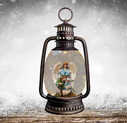 Crèches et santons - Lanterne LED Ange Gardien avec Musique, Lumière Chaleureuse, Paillette - BLUE STAR B.V.
