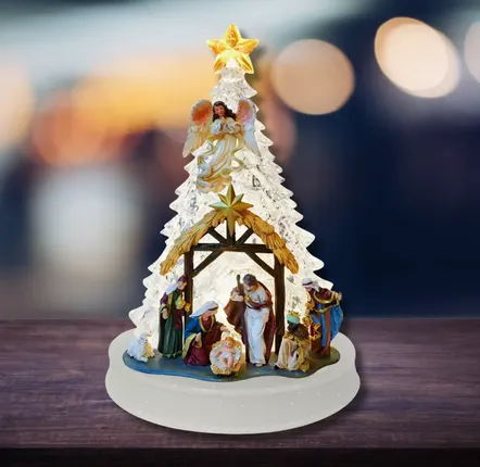 Crèches et santons - Crèche LED avec Sapin et Ange – Lumière Blanc Chaud & Musique - BLUE STAR B.V.