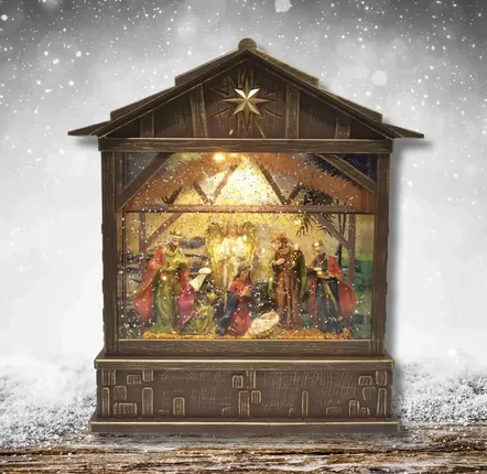 Crèches et santons - Lanterne de la Nativité avec LED Chaleureuse, Effet Pailleté et Fonction Minuterie - BLUE STAR B.V.