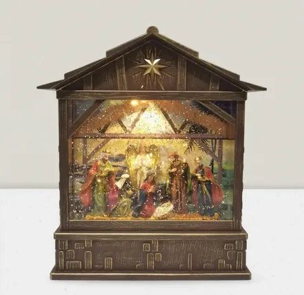 Crèches et santons - Lanterne de la Nativité avec LED Chaleureuse, Effet Pailleté et Fonction Minuterie - BLUE STAR B.V.