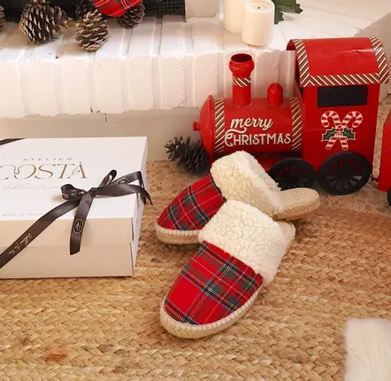 Shoes - Festive tartan and virgin wool slippers -Handmade- - ATELIER COSTÀ