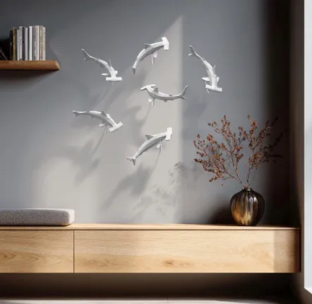 Ensembles muraux - Sculpture en porcelaine – Requin Marteau Blanc - OCEANSTORE DESIGN