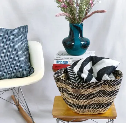 Objets de décoration - Sitso Wave Basket| Panier de rangement et de sol | Sculptur | Bleu - SOLOKO