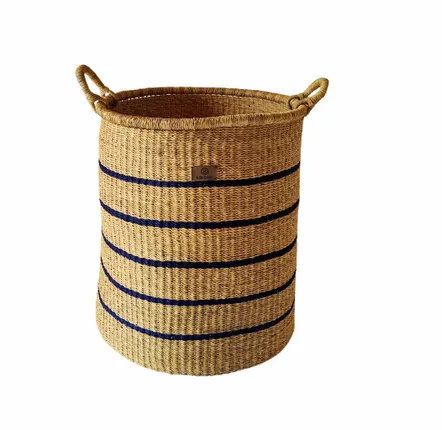 Objets de décoration - Panier à linge Enyo | Panier de rangement | Rayures bleues naturelles - SOLOKO