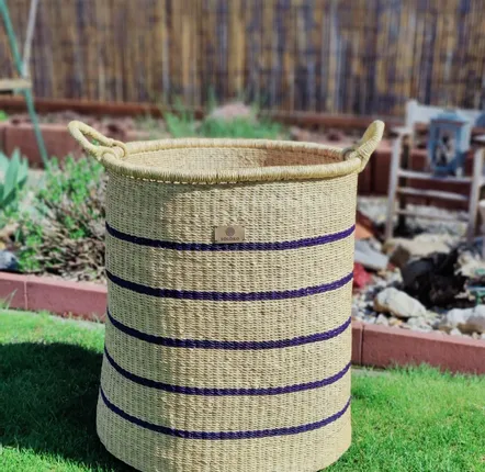 Objets de décoration - Panier à linge Enyo | Panier de rangement | Rayures bleues naturelles - SOLOKO