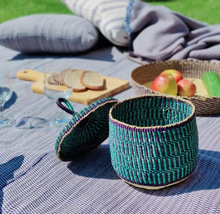 Baskets - Nunya Lid Basket | Storage Basket Small | Handwoven Basket | Turquoise - SOLOKO