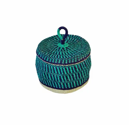 Baskets - Nunya Lid Basket | Storage Basket Small | Handwoven Basket | Turquoise - SOLOKO