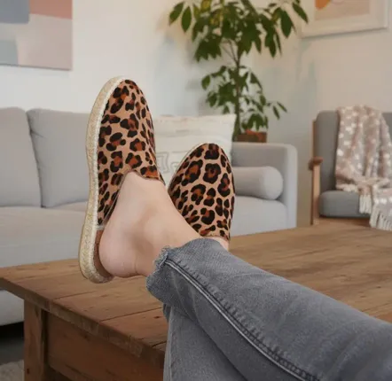 Shoes - Leopard Print Leather Slippers Lined with Virgin Wool - ATELIER COSTÀ