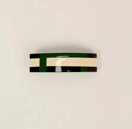 Barrettes - Rectangular hair clip in hoof with beige and khaki lacquer - L INDOCHINEUR X RIVÊT