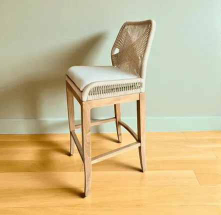 Outdoor kitchens - Teak and olefin rope bar armchair\" Lisa\” (H65/105 cm) - BALINAISA