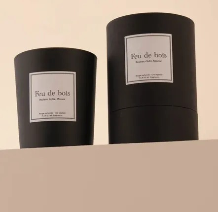 Candles - Wood Fire scented candle - 180g black glass - 100% vegetable wax - TANDEM FRAGRANCES