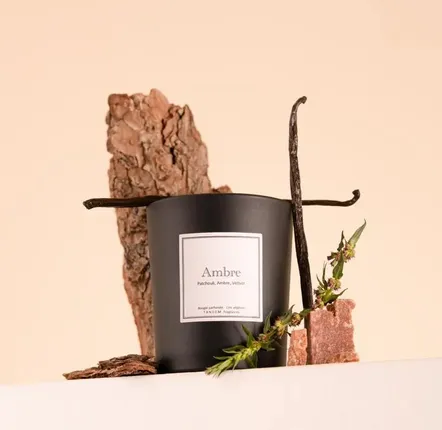 Bougies - Bougie Ambre - verre noir - 180g - Cire 100% végétale - TANDEM FRAGRANCES