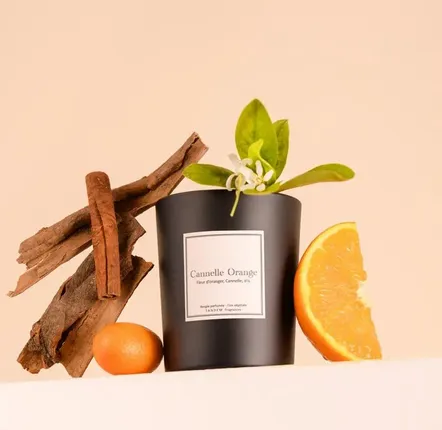 Candles - Orange cinnamon candle - 180g black glass - 100% vegetable wax - TANDEM FRAGRANCES