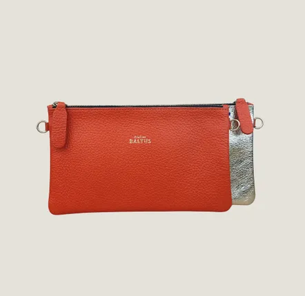 Clutches - JULIETTE  Two-tone leather pouch, adjustable into a mini bag 21×12,5cm - ATELIER BALTUS
