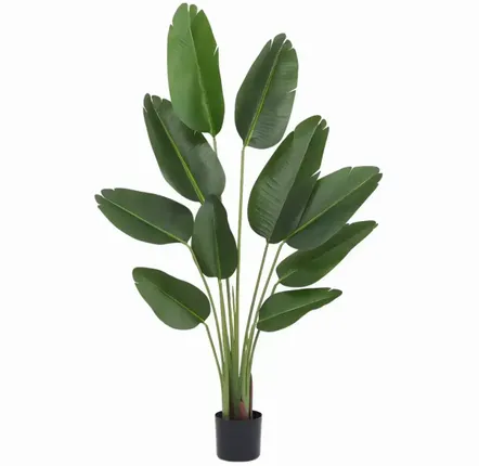 Décorations florales - Oiseau de paradis artificiel 10 feuilles en pot plastique noir - LIGNE DÉCO