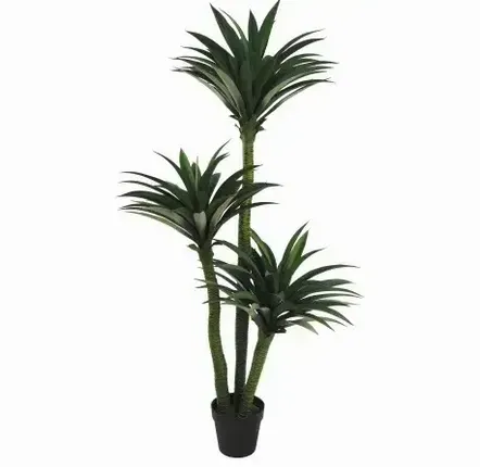 Floral decoration - Artificial yucca, 3 trunks, 170 leaves, plastic pot - LIGNE DÉCO