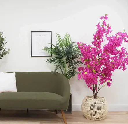 Floral decoration - Artificial bougainvillea, 1400 flowers, black pot - LIGNE DÉCO