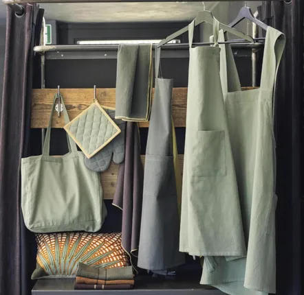 Tabliers de cuisine - Tablier de cuisine recyclé Ada Matcha 72 x 85 - MAISON VIVARAISE - SDE VIVARAISE WINKLER