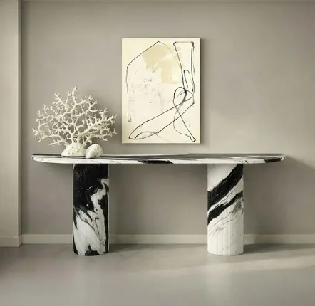 Tables de jardin - Table console - 180X40X85cm - Ombrure - Marbre Panda - STONE VALLEY
