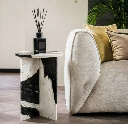 Tables de jardin - Table d'appoint - 45X45X55cm - Ocel - Marbre Panda - STONE VALLEY