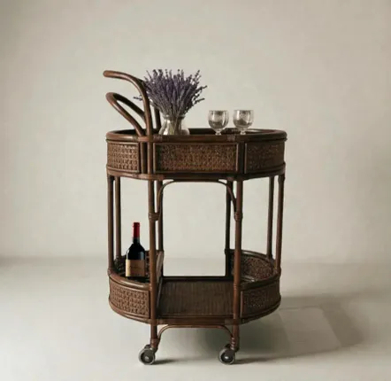 Restaurant trolleys - Shuttle Natural Rattan Bar Trolley - LO-FI HOUSE