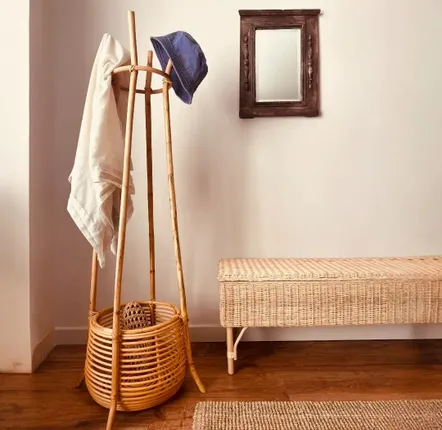 Walk-in closets - Chunk Natural Rattan Coat Rack With Basket - LO-FI HOUSE