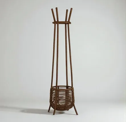 Walk-in closets - Chunk Natural Rattan Coat Rack With Basket - LO-FI HOUSE