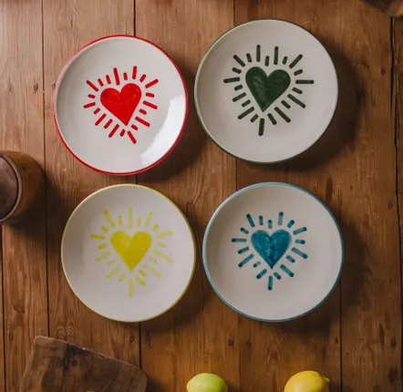 Assiettes au quotidien - Assiettes Cuore – assiette artisanale 25 cm lot de 4 couleurs - LOULE INTERIEUR