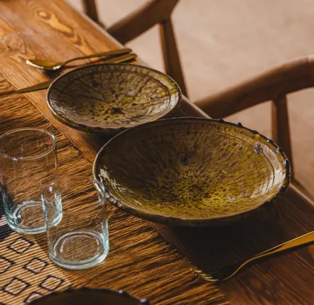 Everyday plates - Large enamelled terracotta plate, traditional from Tamegroute - LOULE INTERIEUR