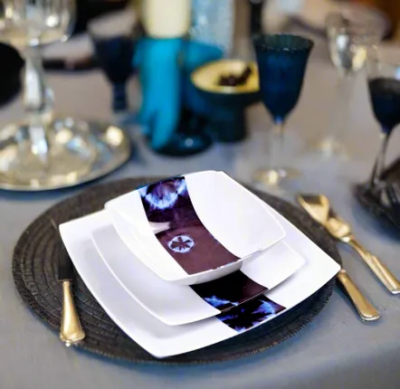 Cadeaux - Édition Limitée : Coffret de 6 Assiettes en Porcelaine Française Personnalisables - Motif Indigo Ethnique Unique, Fabriqué à la Demande pour une Table d'Exception - KEMI HOME ART