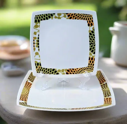 Cadeaux - Coffret de 6 assiettes et bols carrés en porcelaine fine, Gammaphone - KEMI HOME ART