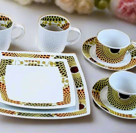 Cadeaux - Coffret de 6 assiettes et bols carrés en porcelaine fine, Gammaphone - KEMI HOME ART
