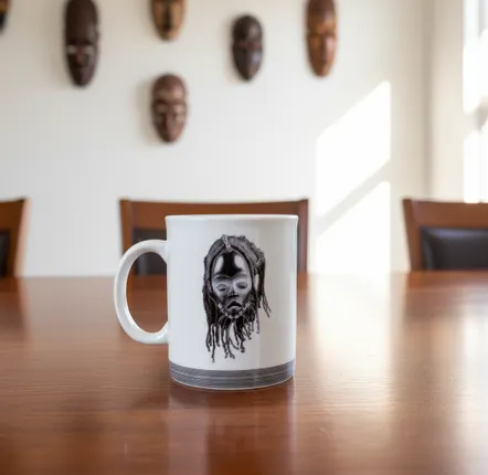 Gifts - Fine Porcelain Mug, Zakpai-Dan Masks, Black and White - KEMI HOME ART