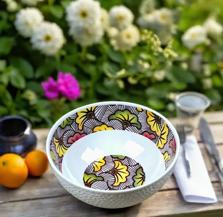 Cadeaux - Bol grenaillé en porcelaine fine, motif WAX Fleurs de mariage rouge bordeaux - KEMI HOME ART