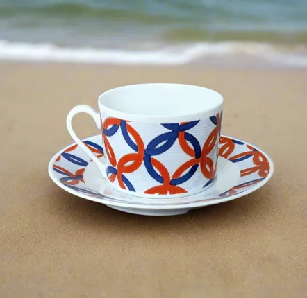Customizable objects - Elegant customizable French porcelain tea cup with African WAX motifs - Matching saucer - Made-to-order unique piece - KEMI HOME ART