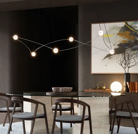 Hanging lights - Constellation Pendant – Stainless Steel & Opal Glass – Kosmos 6L - MOSS OBJECTS