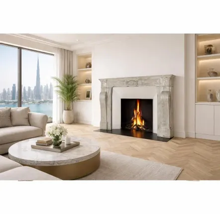 Unique pieces - Interwar Travertine Marble Fireplace Mantel - MAISON LEON VAN DEN BOGAERT