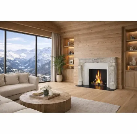 Unique pieces - Interwar Travertine Marble Fireplace Mantel - MAISON LEON VAN DEN BOGAERT