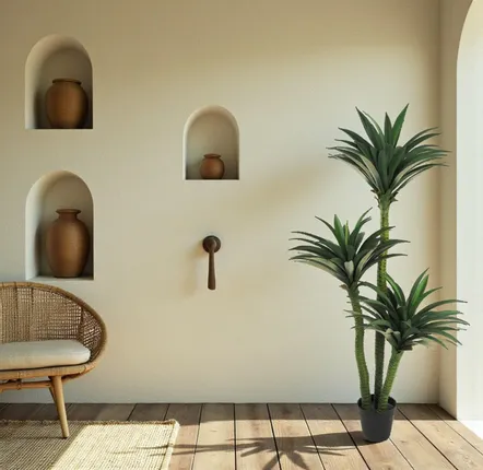 Floral decoration - Artificial yucca, 3 trunks, 170 leaves, plastic pot - LIGNE DÉCO