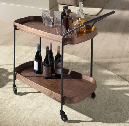 Chariots pour restaurants - Desserte minibar en noyer et acier noir. - ANGEL CERDÁ