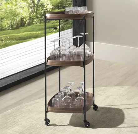 Chariots pour restaurants - Desserte minibar en noyer et acier noir. - ANGEL CERDÁ