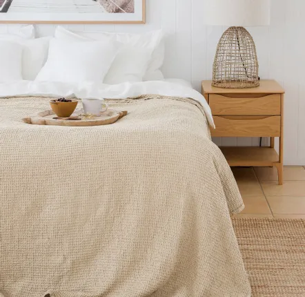 Bed linens - Linen waffle blanket in Vanilla - MAGICLINEN