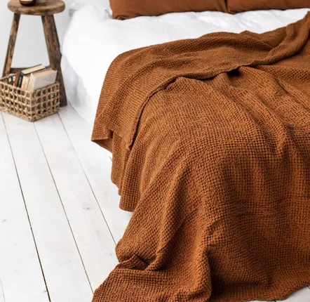 Bed linens - Linen waffle blanket in Dark gray - MAGICLINEN