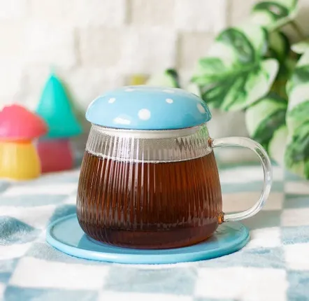 Tasses et mugs - Mug et soucoupe en verre bleu en forme de champignon - SOMETHING DIFFERENT WHOLESALE EUROPE BV